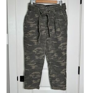 TOPSHOP Camo Cargo Pants Belted Tie Waist High Rise Womens US 10